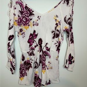 Floral V-Neck Long Sleeve Romper